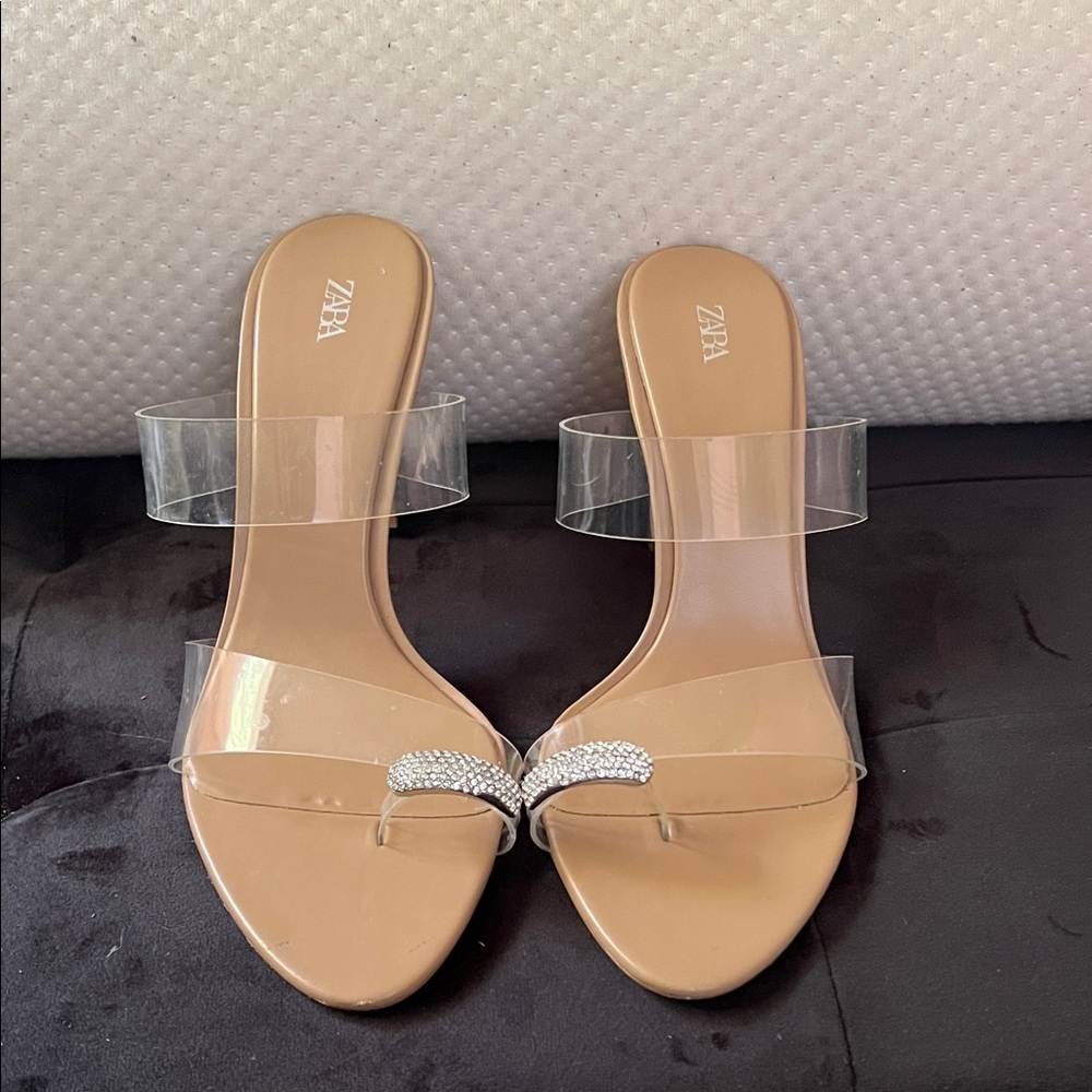 Zara Tan and Clear Heeled Sandals